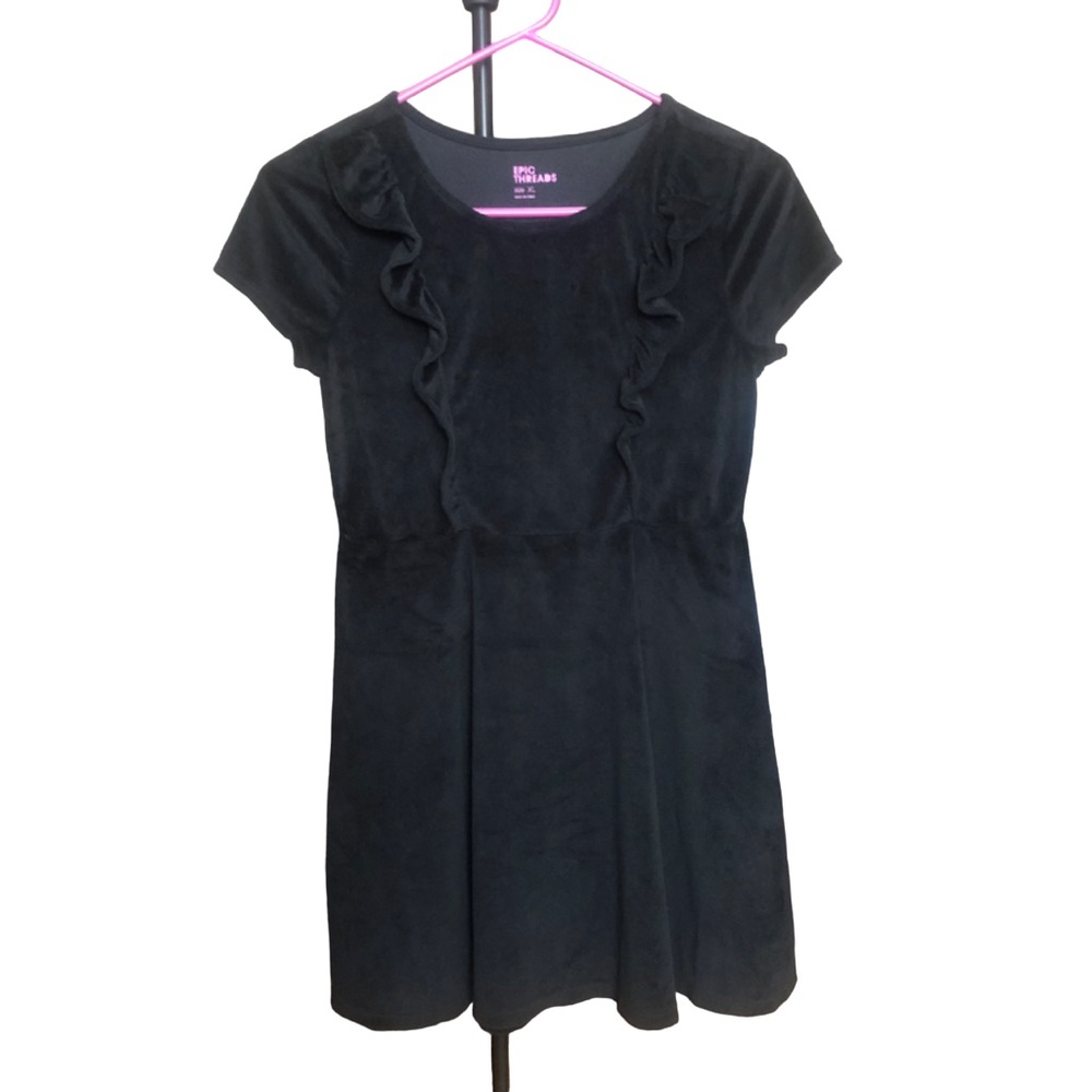 Epic Threads Girls Ruffled Velvet Black Dress